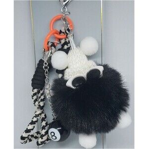 Eyecandy Los Angeles Black Pom Pom With Hat, Sunglasses and Eight Ball Bag Charm